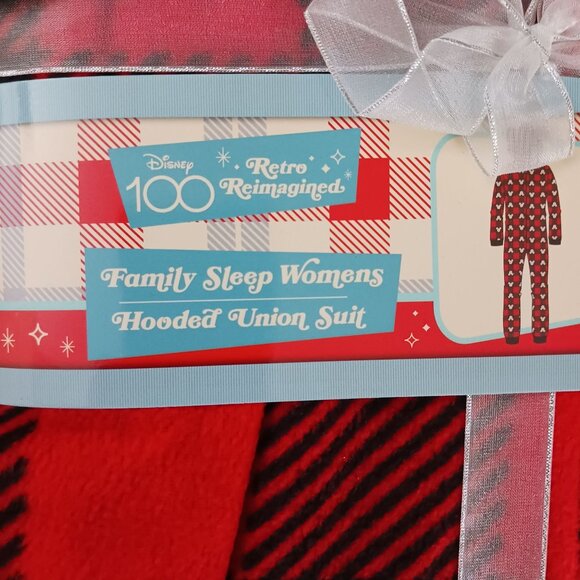 NEW Disney 100 Mickey Hooded Adult Zippered Onsie, Red‎ & Black Checkered Size S - Picture 5 of 9